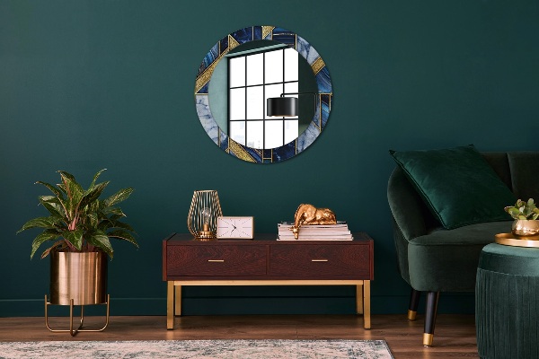 Round mirror frame with print Modern marble