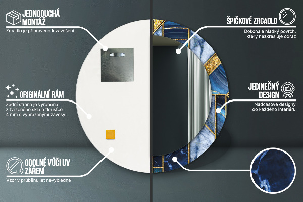 Round mirror frame with print Modern marble