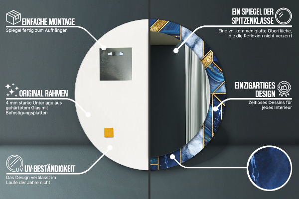 Round mirror frame with print Modern marble