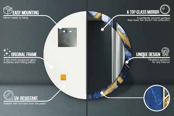 Round mirror frame with print Modern marble