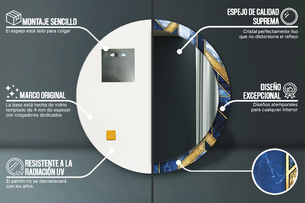 Round mirror frame with print Modern marble