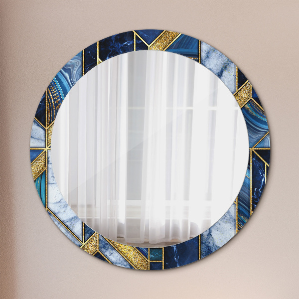 Round mirror frame with print Modern marble