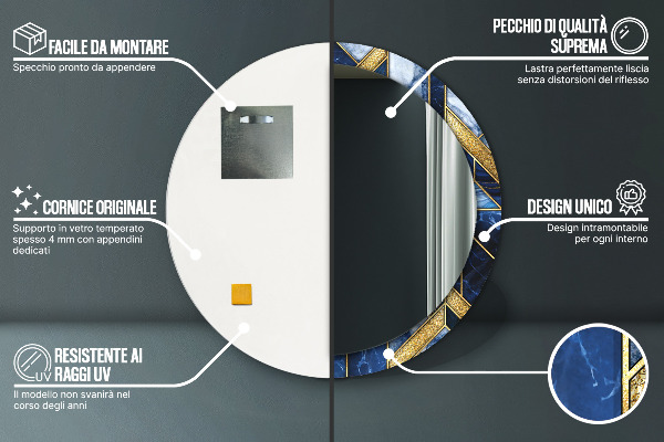 Round mirror frame with print Modern marble