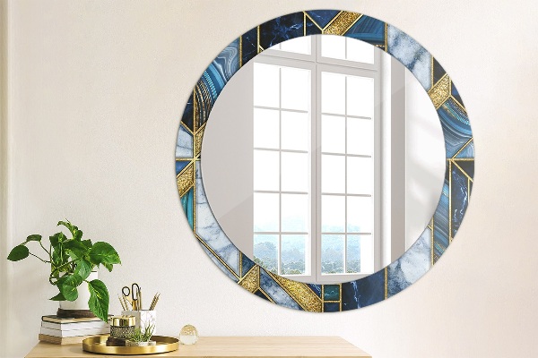 Round mirror frame with print Modern marble
