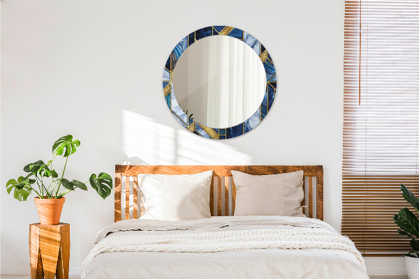 Round mirror frame with print Modern marble