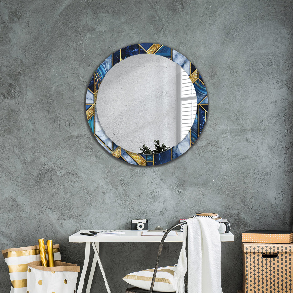Round mirror frame with print Modern marble