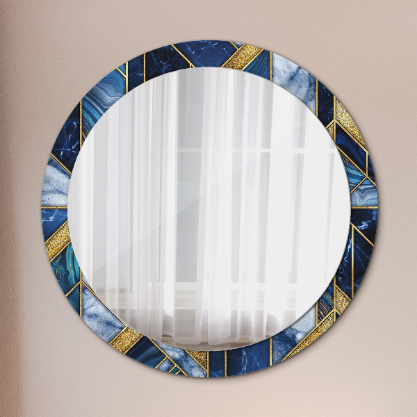Round mirror frame with print Modern marble