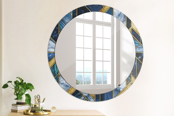 Round mirror frame with print Modern marble