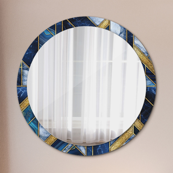 Round mirror frame with print Modern marble