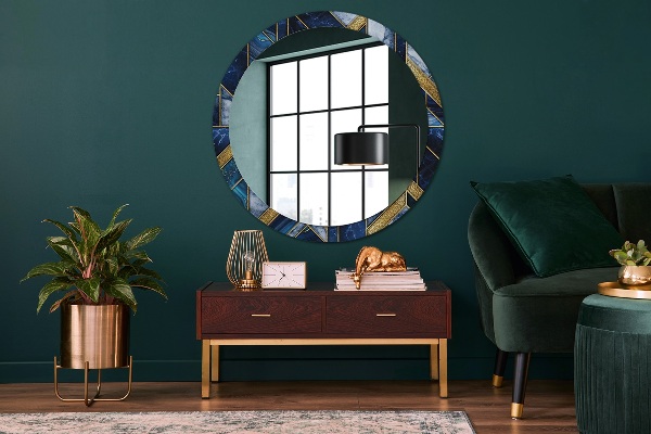 Round mirror frame with print Modern marble