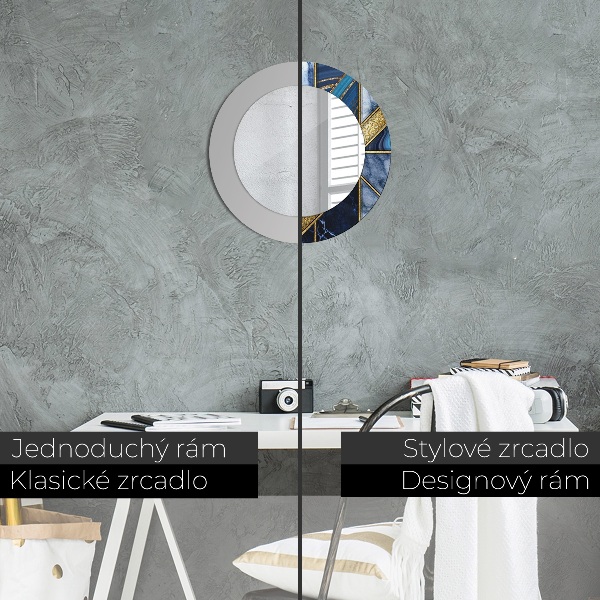 Round mirror frame with print Modern marble