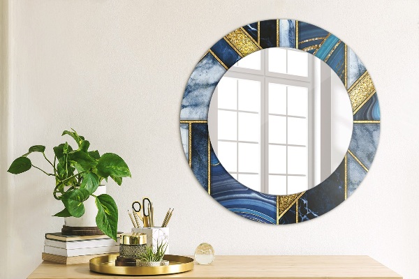 Round mirror frame with print Modern marble