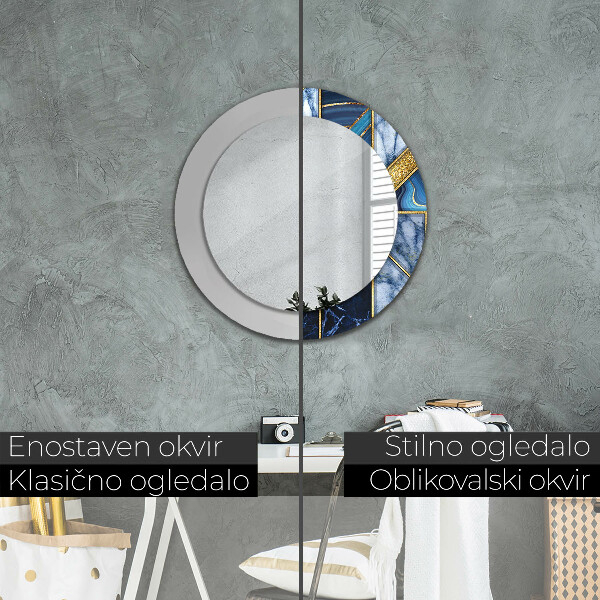 Round mirror frame with print Modern marble
