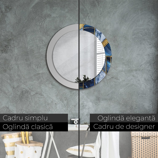 Round mirror frame with print Modern marble