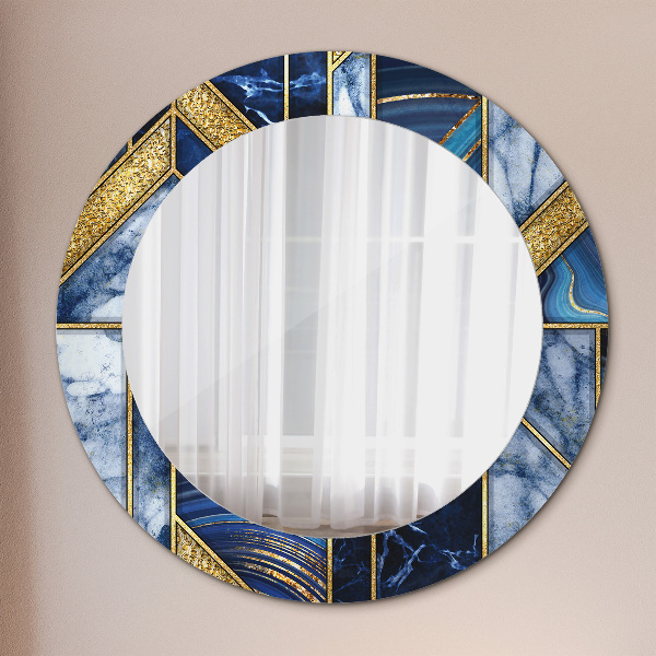 Round mirror frame with print Modern marble