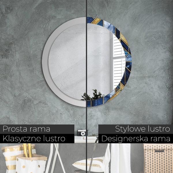 Round mirror frame with print Modern marble