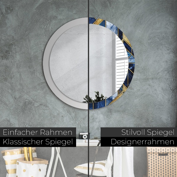 Round mirror frame with print Modern marble