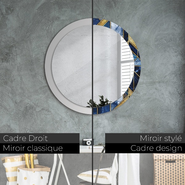 Round mirror frame with print Modern marble