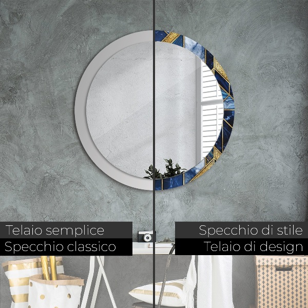 Round mirror frame with print Modern marble