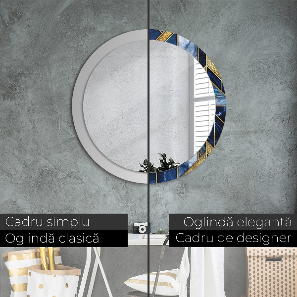Round mirror frame with print Modern marble