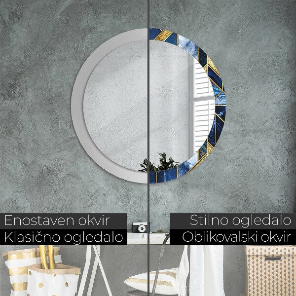 Round mirror frame with print Modern marble