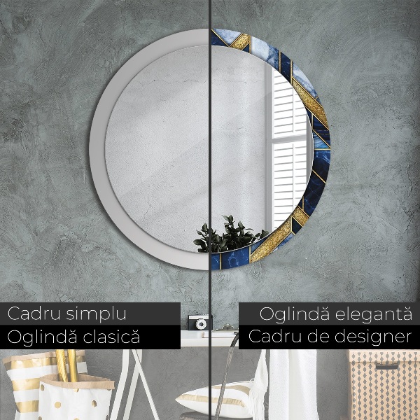 Round mirror frame with print Modern marble