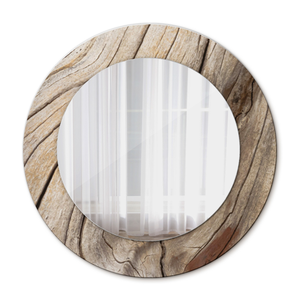 Round mirror frame with print Cracked wood