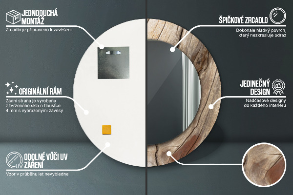 Round mirror frame with print Cracked wood