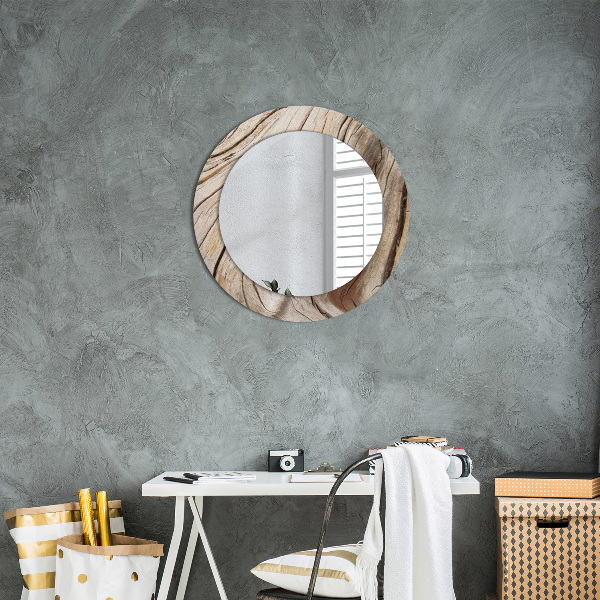 Round mirror frame with print Cracked wood