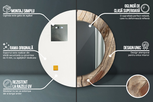 Round mirror frame with print Cracked wood