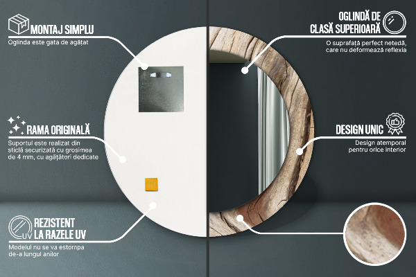 Round mirror frame with print Cracked wood