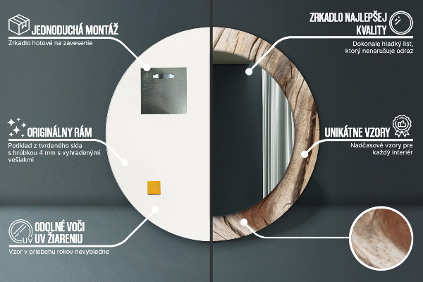 Round mirror frame with print Cracked wood