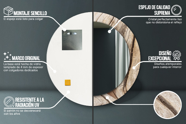 Round mirror frame with print Cracked wood