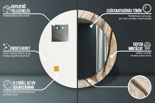 Round mirror frame with print Cracked wood