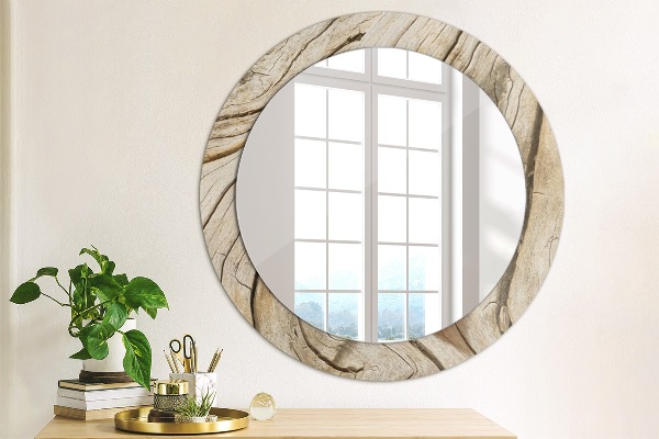 Round mirror frame with print Cracked wood