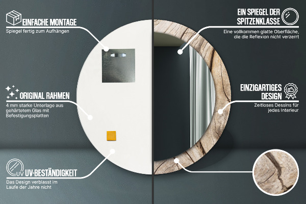 Round mirror frame with print Cracked wood