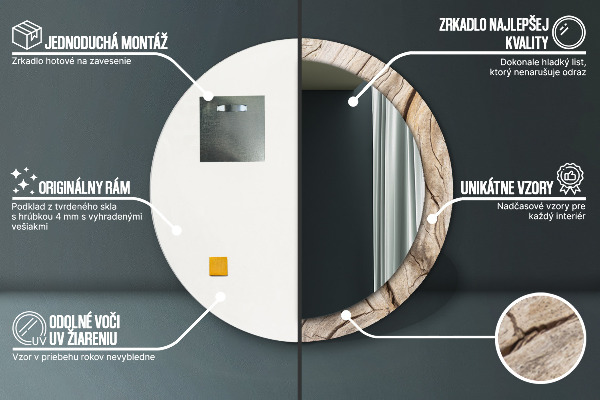 Round mirror frame with print Cracked wood