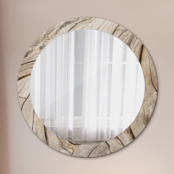 Round mirror frame with print Cracked wood