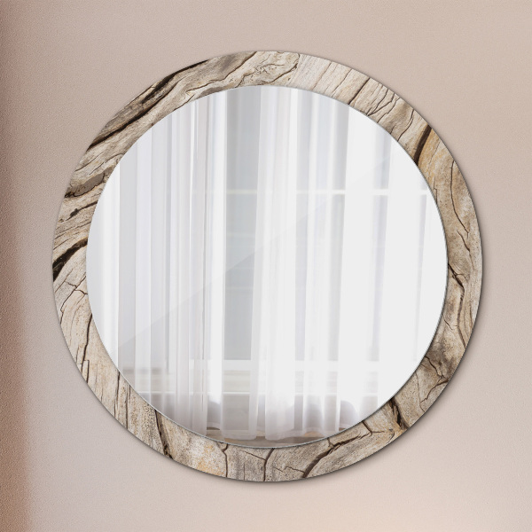 Round mirror frame with print Cracked wood