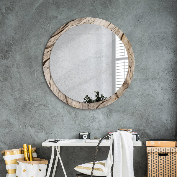 Round mirror frame with print Cracked wood