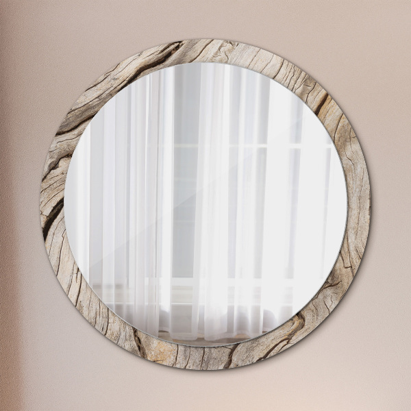 Round mirror frame with print Cracked wood