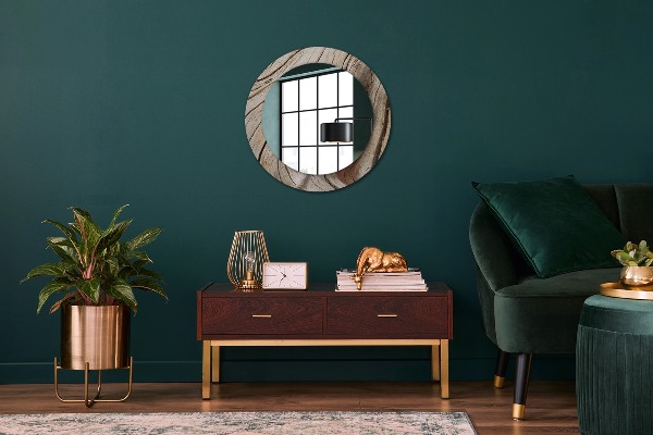 Round mirror frame with print Cracked wood