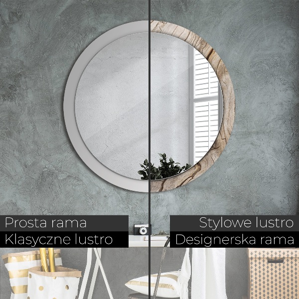 Round mirror frame with print Cracked wood