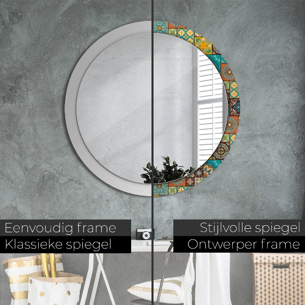 Round mirror frame with print Arabic pattern