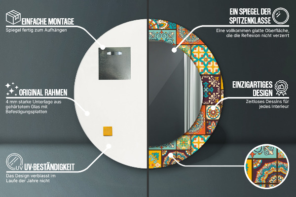 Round mirror frame with print Arabic pattern