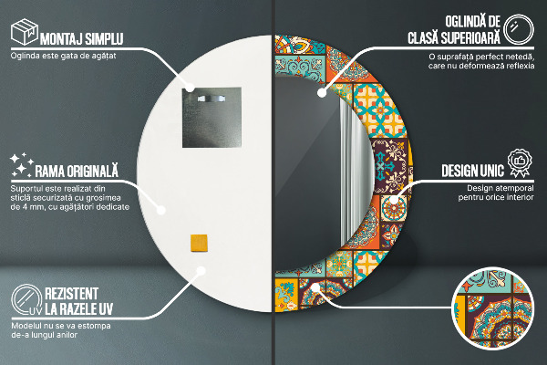 Round mirror frame with print Arabic pattern