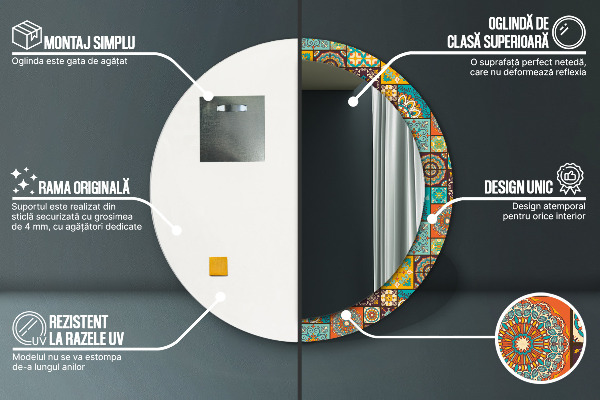 Round mirror frame with print Arabic pattern