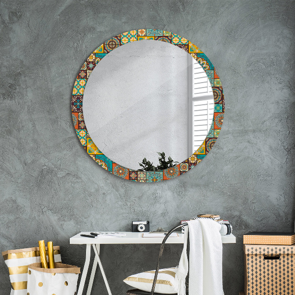 Round mirror frame with print Arabic pattern