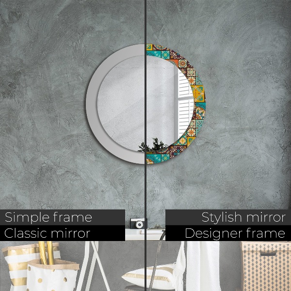 Round mirror frame with print Arabic pattern