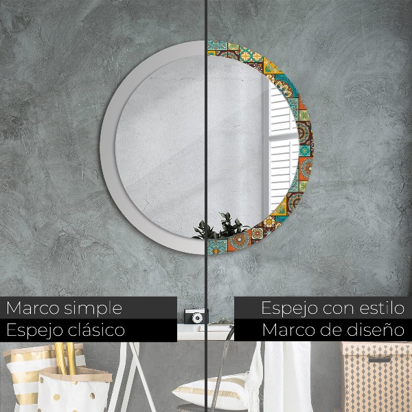 Round mirror frame with print Arabic pattern